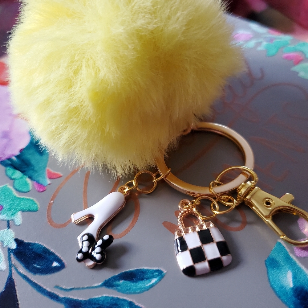 Pom Pom keychain with stilleto and purse charms